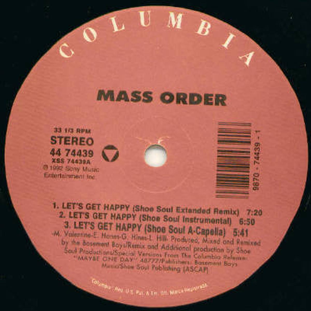 Mass Order Let's Get Happy - 1992-House, Garage House ( 12" Single Vinyl )